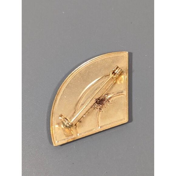 Vintage Golden Glitter Black Enamel Fan Brooch Pin Art Deco - Picture 4 of 6